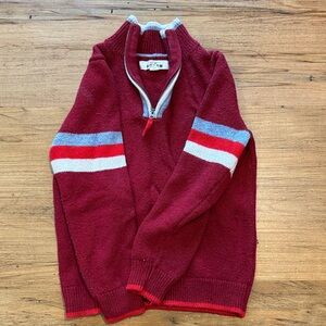 Mini Boden Boys’ Burgundy Sweater with Striped Sleeves